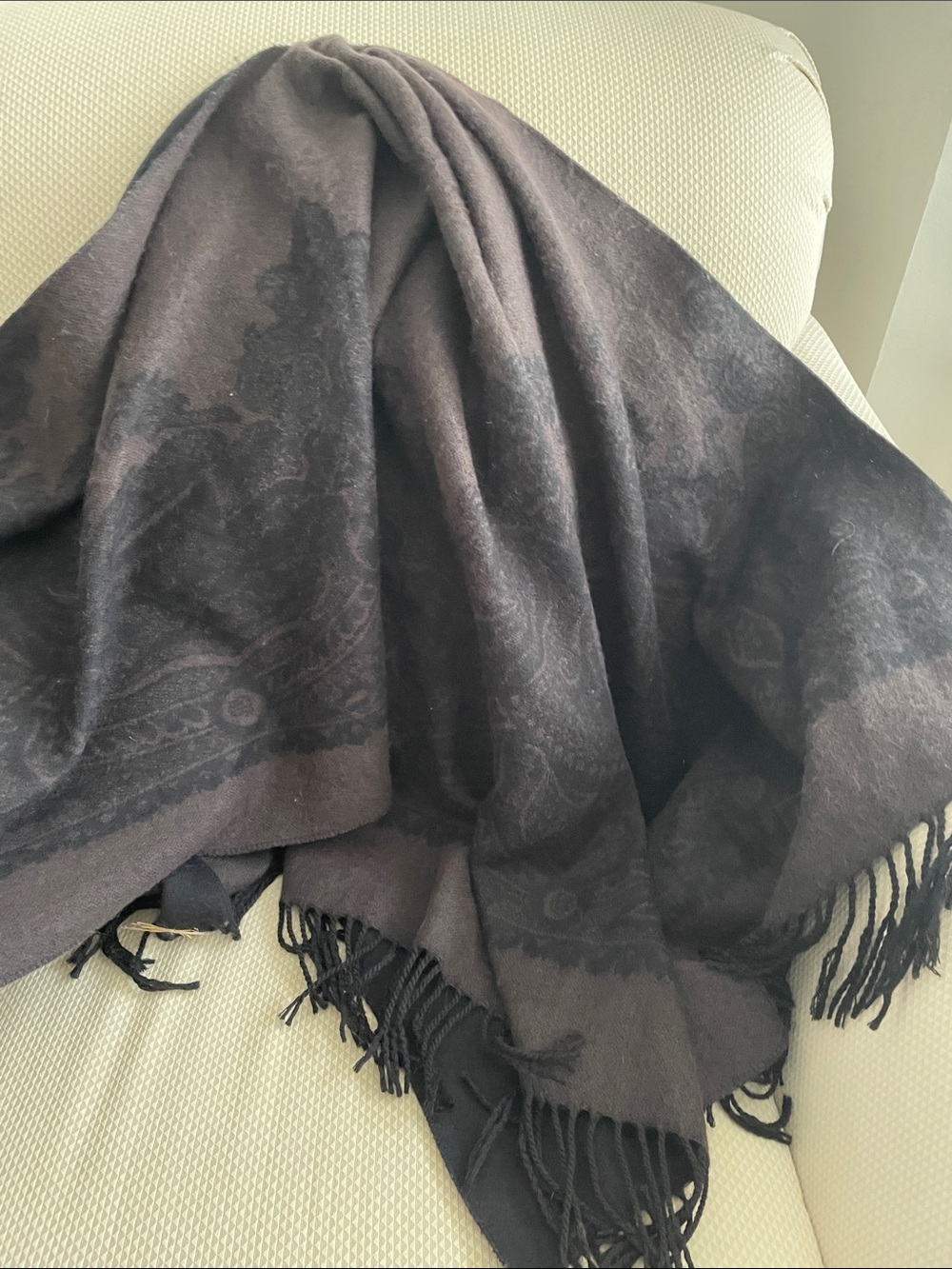 Women’s Black/Brown Patterned Fringe cape - Classic Winter Accessory